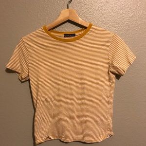 Brandy Melville mustard striped short-sleeved tee